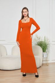 Two-in-one With Lining Double-layer Belly Contracting Hip Lifting Long Sleeve Narrow Dress (Option: Orange-L)