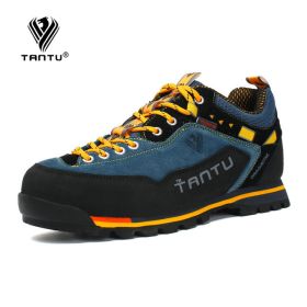 TANTU Waterproof Hiking Shoes Mountain Climbing Shoes Outdoor Hiking Boots Trekking Sport Sneakers Men Hunting Trekking (Color: Blue Yellow, size: 43)